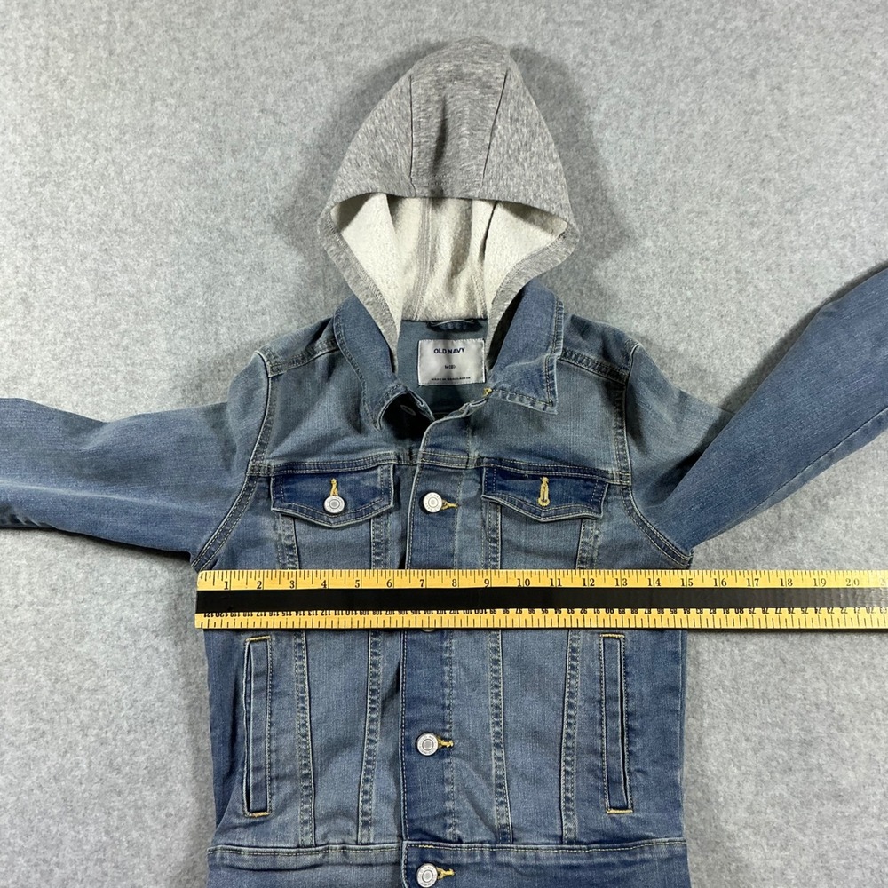Old Navy Kids Denim Jacket with Grey Hood Medium Wash Size M 8 - Picture 3 of 4